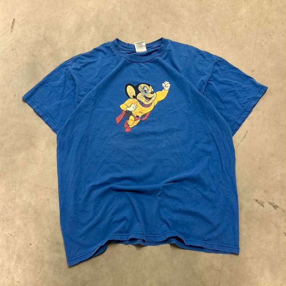 Vintage Blue Mighty Mouse Superhero‎ Shirt